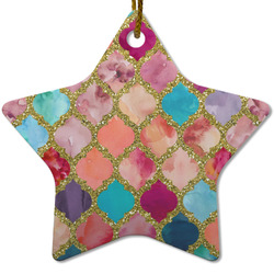 Glitter Moroccan Watercolor Star Ceramic Ornament