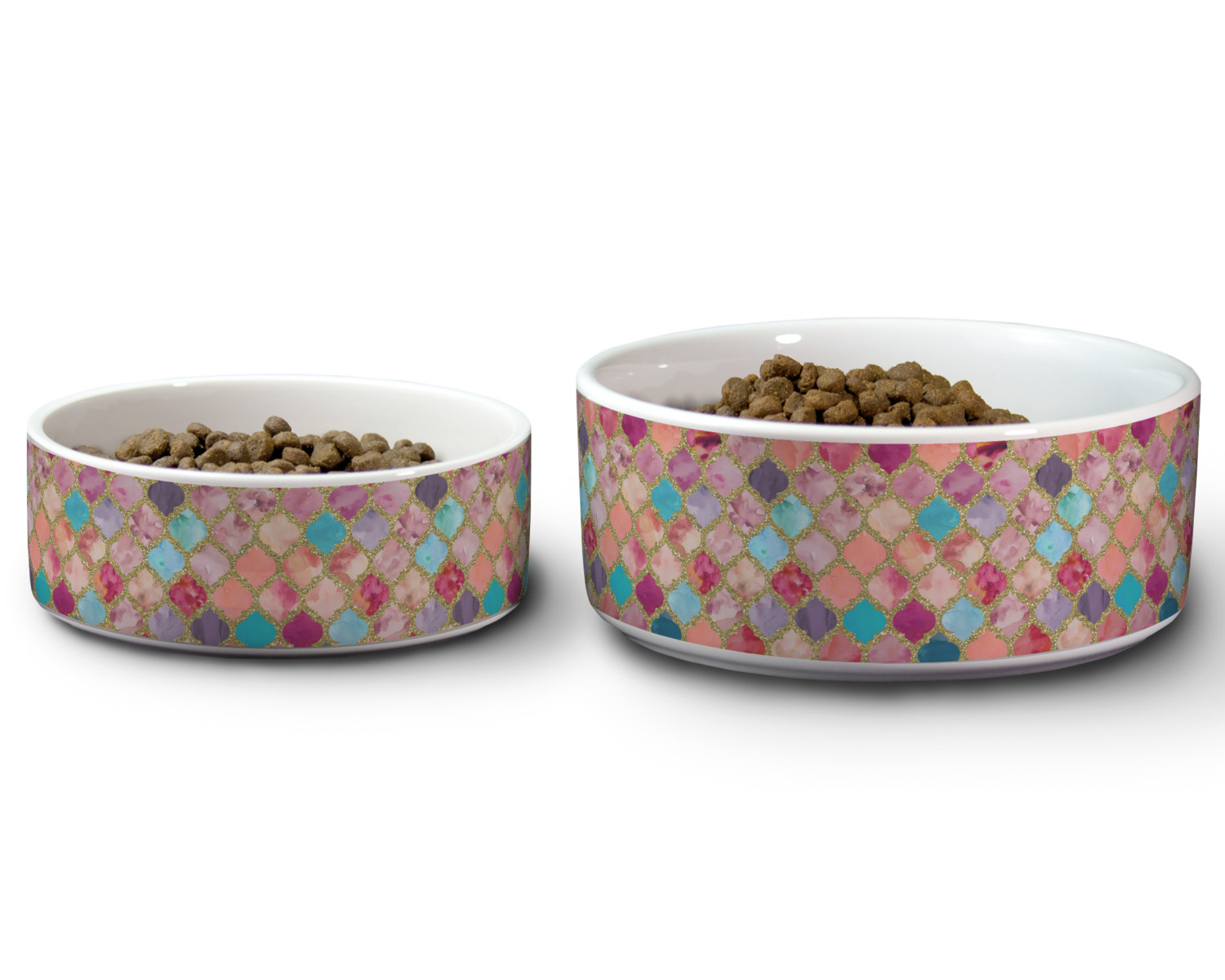 Glitter Moroccan Watercolor Ceramic Dog Bowl Medium YouCustomizeIt