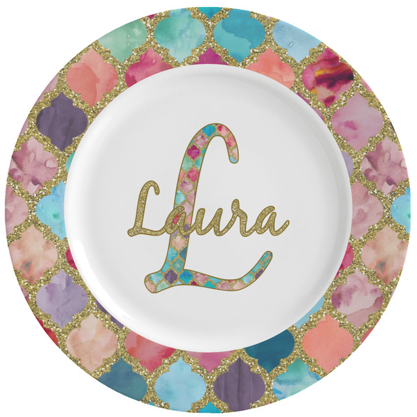 Custom Glitter Moroccan Watercolor Ceramic Dinner Plates (Set of 4)