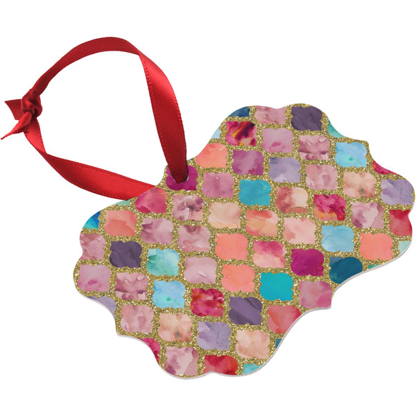 Glitter Moroccan Watercolor Christmas Ornament (Angle View)