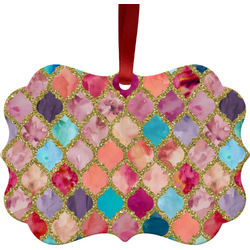 Glitter Moroccan Watercolor Metal Frame Ornament - Double Sided