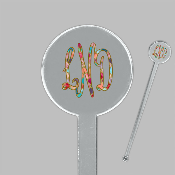 Glitter Moroccan Watercolor Clear Plastic 7" Stir Stick - Round - Closeup