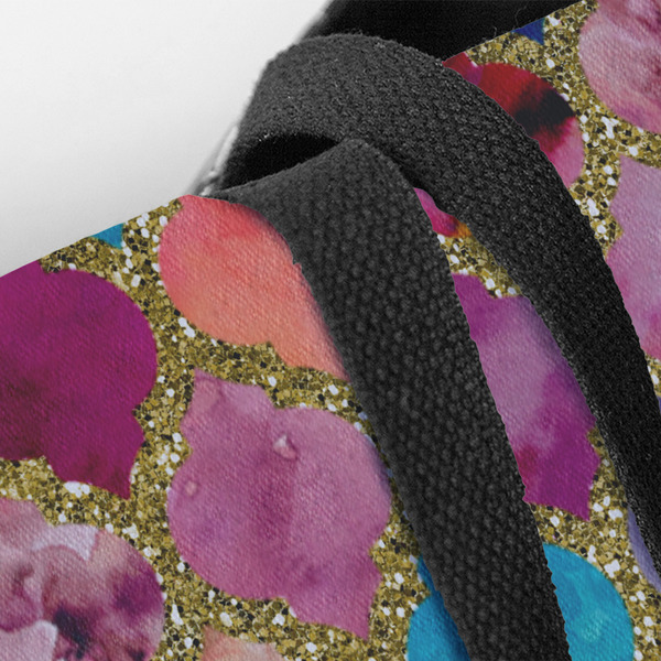 Glitter Moroccan Watercolor Closeup of Tote w/Black Handles