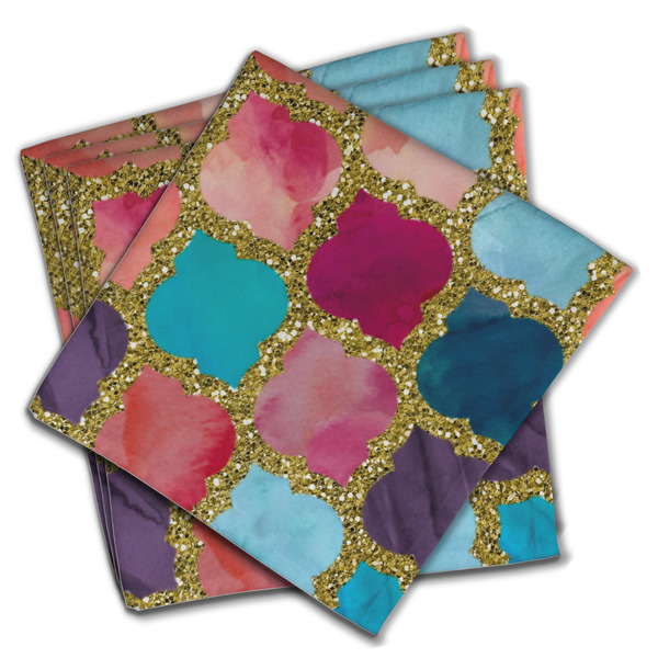 Custom Glitter Moroccan Watercolor Cloth Napkins (Set of 4)