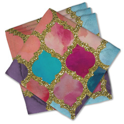 Glitter Moroccan Watercolor Cloth Cocktail Napkins - Set of 4