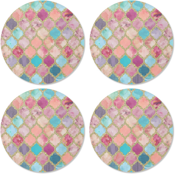 Glitter Moroccan Watercolor Coaster Round Rubber Back - Apvl