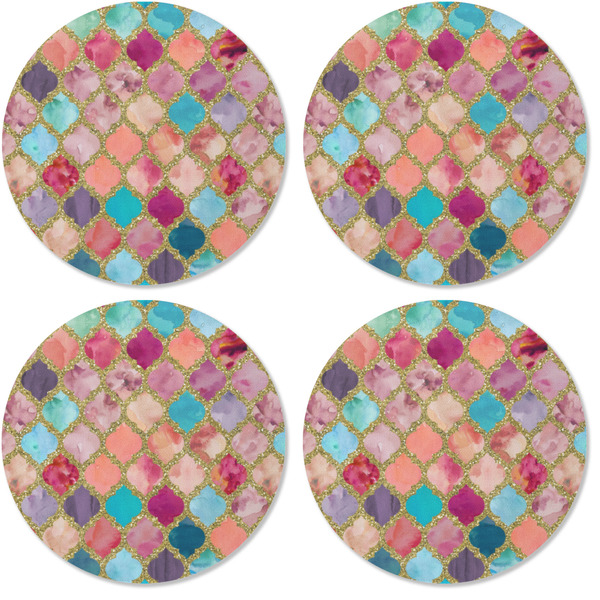 Glitter Moroccan Watercolor Coaster Round Rubber Back - Apvl