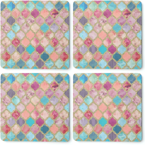 Glitter Moroccan Watercolor Coaster Rubber Back - Apvl