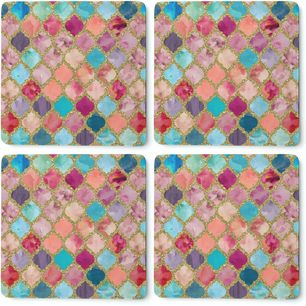 Glitter Moroccan Watercolor Coaster Rubber Back - Apvl