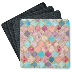 Glitter Moroccan Watercolor Square Rubber Backed Coasters - Set of 4