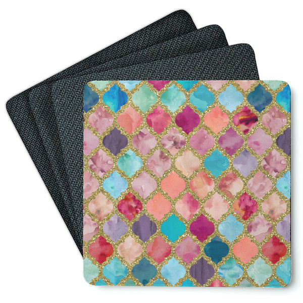 Glitter Moroccan Watercolor Coaster Rubber Back - Main