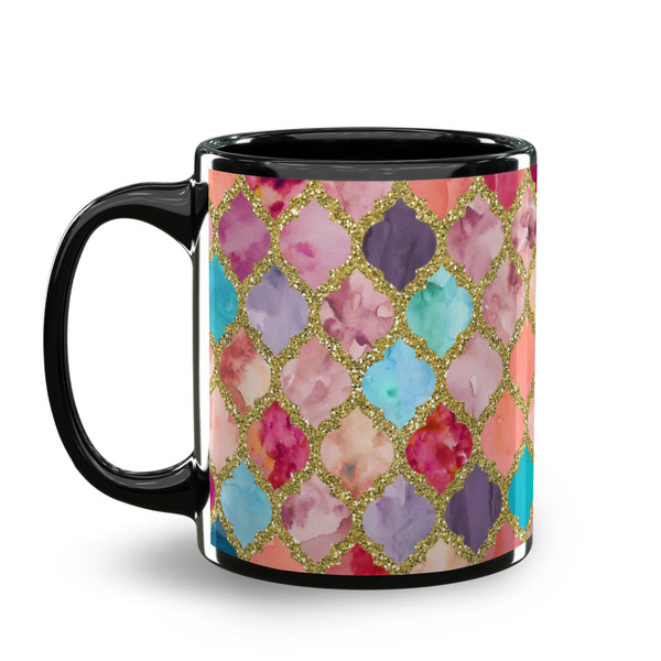 Glitter Moroccan Watercolor Coffee Mug - 11 oz - Black