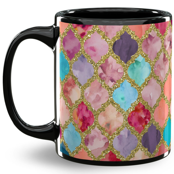 Custom Glitter Moroccan Watercolor 11 Oz Coffee Mug - Black