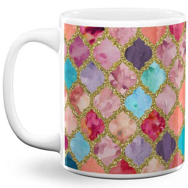 Custom Glitter Moroccan Watercolor 11 Oz Coffee Mug - White
