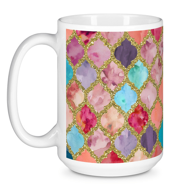 Glitter Moroccan Watercolor Coffee Mug - 15 oz - White