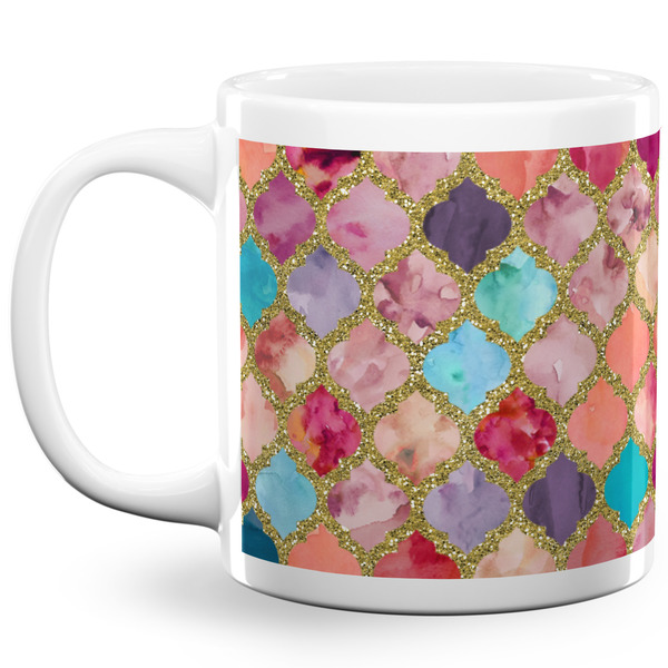 Glitter Moroccan Watercolor Coffee Mug - 20 oz - White