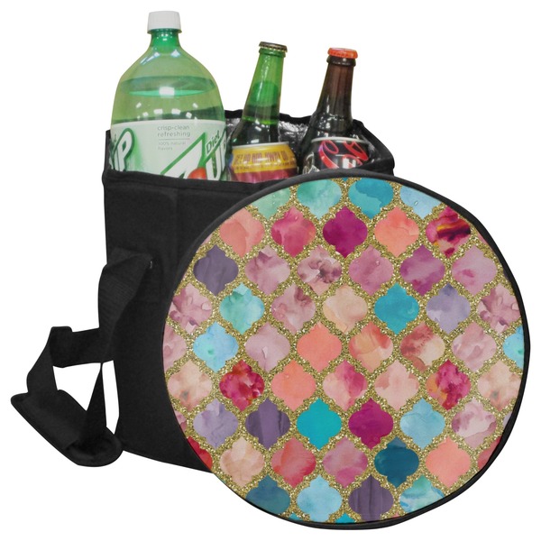 Custom Glitter Moroccan Watercolor Collapsible Cooler & Seat