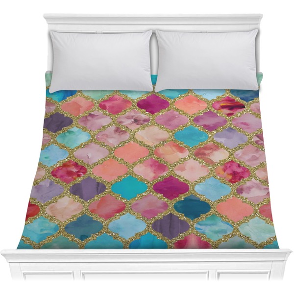 Custom Glitter Moroccan Watercolor Comforter - Full / Queen