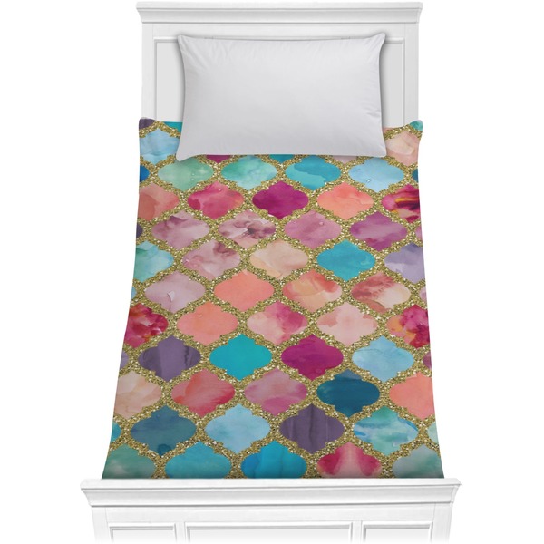 Custom Glitter Moroccan Watercolor Comforter - Twin