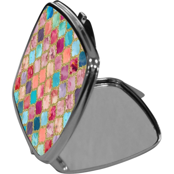 Glitter Moroccan Watercolor Compact Mirror (Side View)