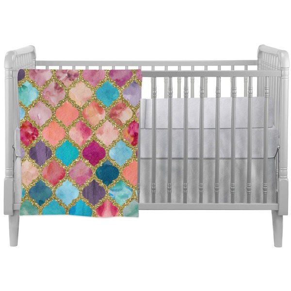 Custom Glitter Moroccan Watercolor Crib Comforter / Quilt