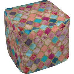 Glitter Moroccan Watercolor Cube Pouf Ottoman - 18"