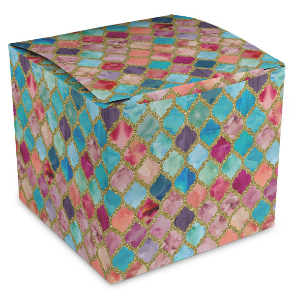 Custom Glitter Moroccan Watercolor Cube Favor Gift Boxes