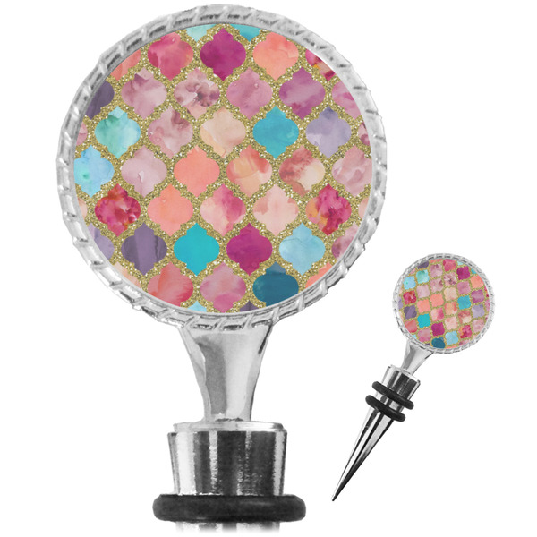 Custom Glitter Moroccan Watercolor Wine Bottle Stopper