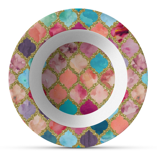 Custom Glitter Moroccan Watercolor Plastic Bowl - Microwave Safe - Composite Polymer