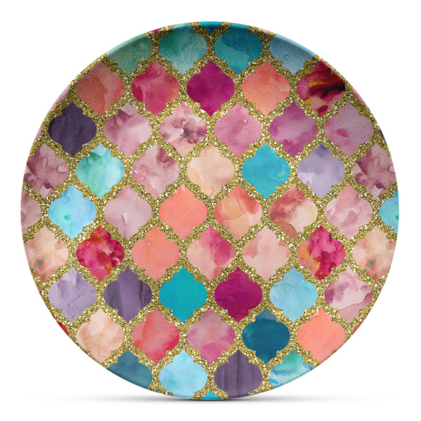 Custom Glitter Moroccan Watercolor Microwave Safe Plastic Plate - Composite Polymer