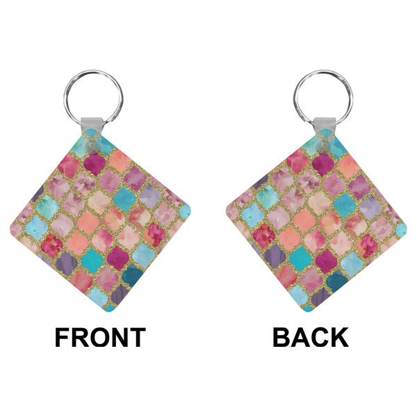 Glitter Moroccan Watercolor Diamond Keychain (Front + Back)