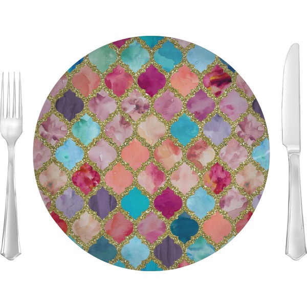 Custom Glitter Moroccan Watercolor 10" Glass Lunch / Dinner Plates - Single or Set