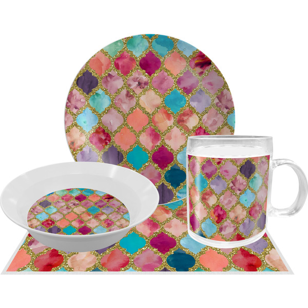 Glitter Moroccan Watercolor Dinner Set - 4 Pc (Personalized)