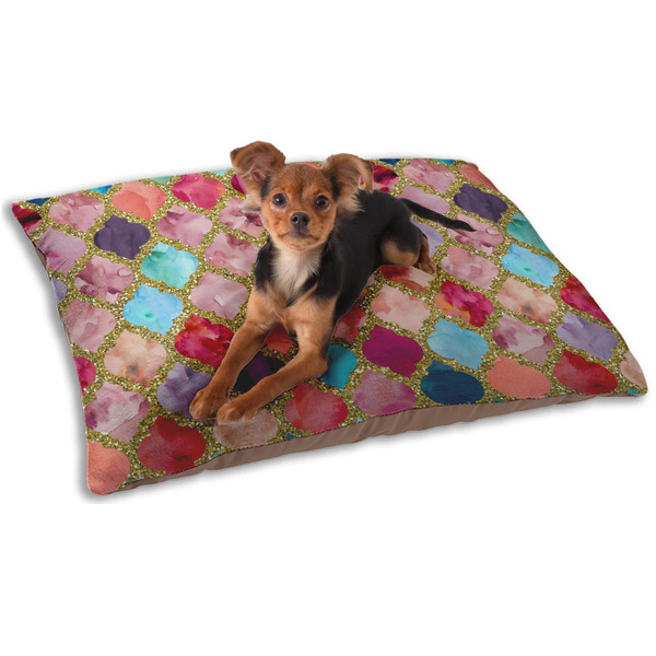 Custom Glitter Moroccan Watercolor Dog Bed - Small