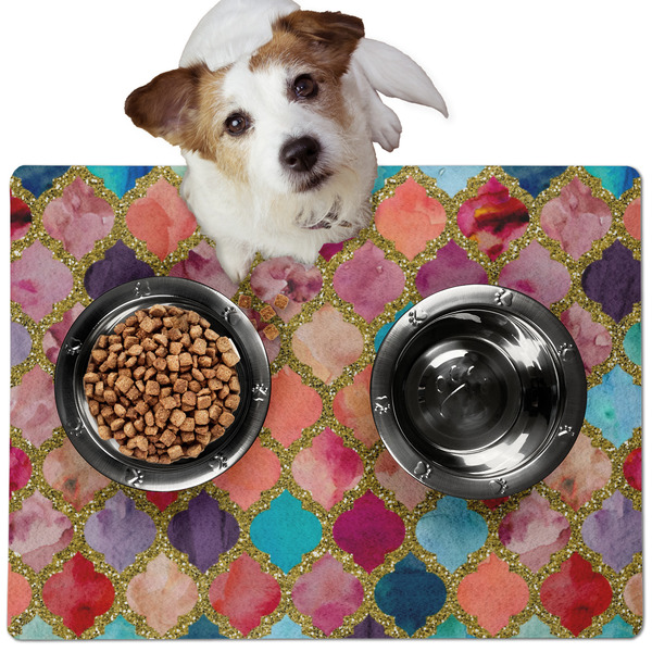Glitter Moroccan Watercolor Dog Food Mat - Medium LIFESTYLE