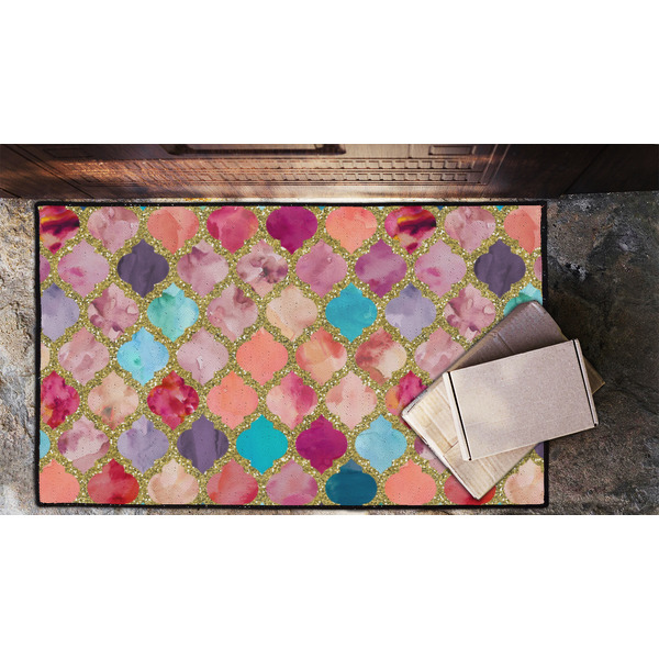 Glitter Moroccan Watercolor Door Mat - LIFESTYLE (Lrg)