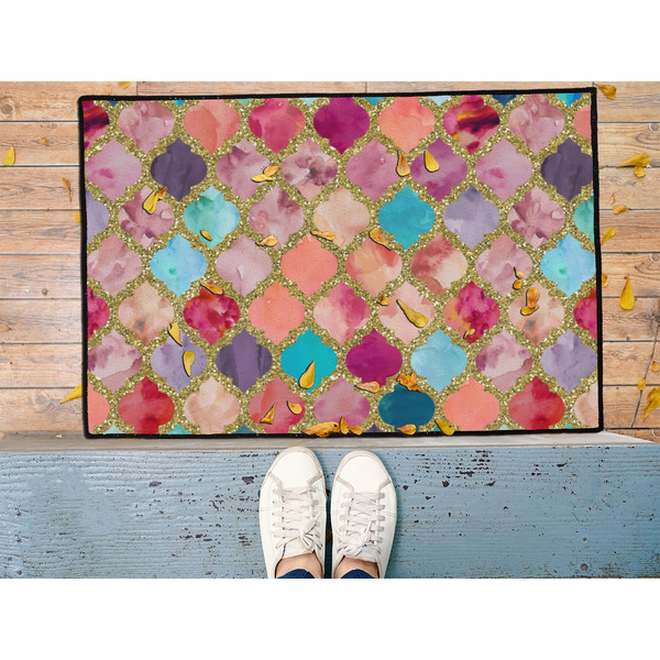 Glitter Moroccan Watercolor Door Mat - LIFESTYLE (Med)