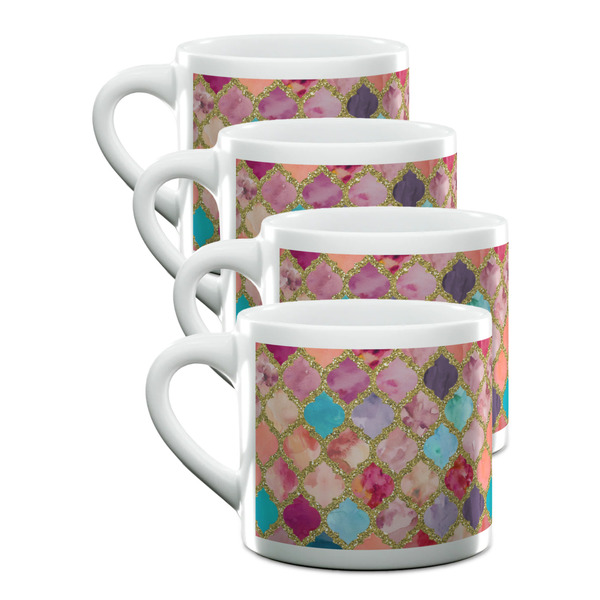 Custom Glitter Moroccan Watercolor Double Shot Espresso Cups - Set of 4