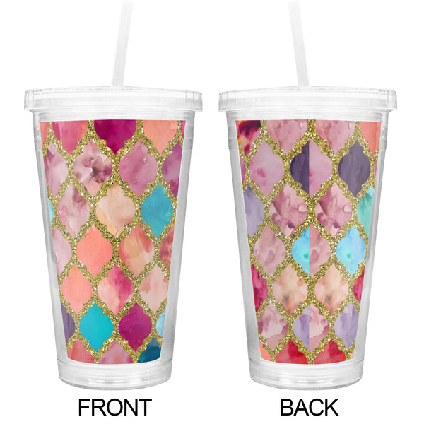 Glitter Moroccan Watercolor Double Wall Tumbler with Straw - Approval