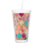 Glitter Moroccan Watercolor Double Wall Tumbler with Straw