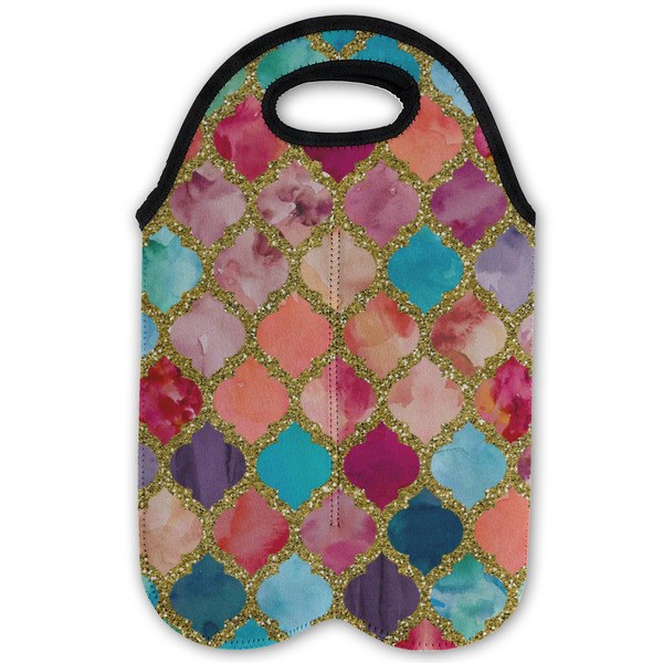 Glitter Moroccan Watercolor Double Wine Tote - Flat (new)