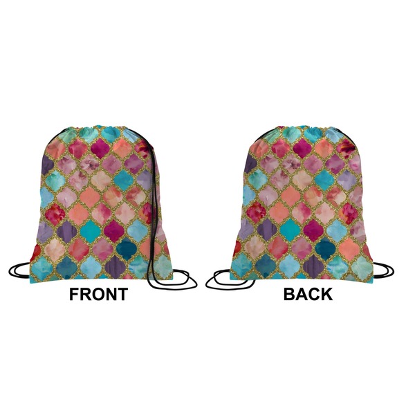 Glitter Moroccan Watercolor Drawstring Backpack Front & Back Medium