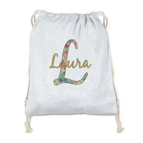 Custom Glitter Moroccan Watercolor Drawstring Backpack - Sweatshirt Fleece - Single Sided
