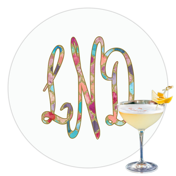 Custom Glitter Moroccan Watercolor Printed Drink Topper - 3.5"