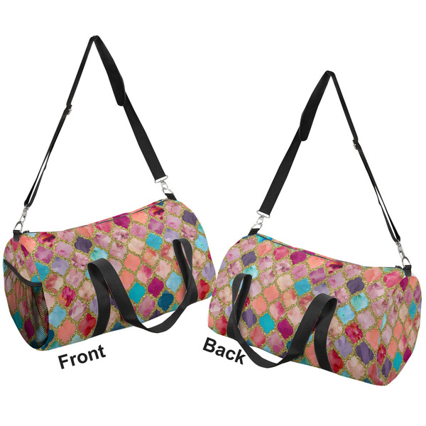 Glitter Moroccan Watercolor Duffle bag large front and back sides