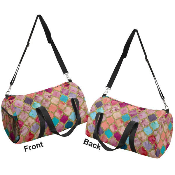 Glitter Moroccan Watercolor Duffle bag small front and back sides