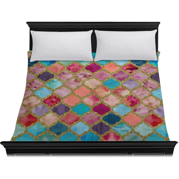 Glitter Moroccan Watercolor Duvet Cover - King - On Bed - No Prop
