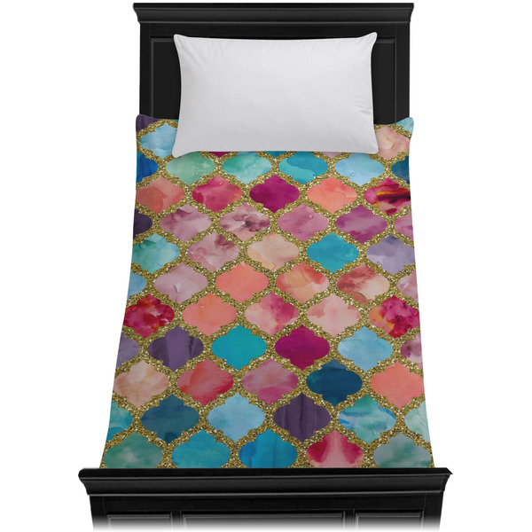 Glitter Moroccan Watercolor Duvet Cover - Twin - On Bed - No Prop