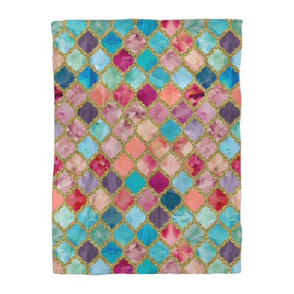 Glitter Moroccan Watercolor Duvet Cover - Twin XL - Front