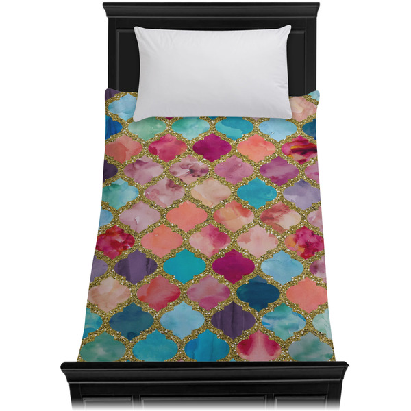 Glitter Moroccan Watercolor Duvet Cover - Twin XL - On Bed - No Prop